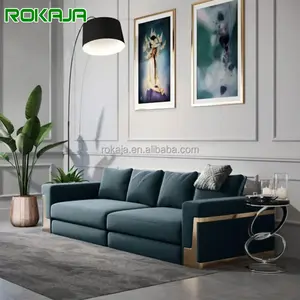 Set Sofa mewah Modern, bingkai Titanium Aloi terang, modul kulit nyaman Villa ruang keluarga
