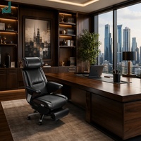 Fauteuil de Direction Exécutif Moderne en Cuir Véritable Inclinable avec Repose-Pieds Rétractable et Fonction Massage, Dossier Haut pour Salle de Conseil