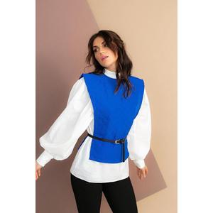 Wholesale Blue Belted Shirt And <b>Poncho</b> Set <b>Women</b> Full Sleeve Oxford Casual All Seasons - Product Image 2