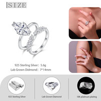 Auténtico Anillo de Boda de Lujo con Diamante de Laboratorio en Forma de Marquesa de 2.6ct, Certificado por IGI, Chapado en Oro sobre Plata de Ley 925
