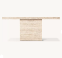 Console moderne de luxe en travertin, table minimaliste en pierre beige, meuble artisanal pour salon, villa, entrée, couloir, hall d'entrée