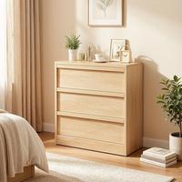 Commode moderne minimaliste à 3 tiroirs en bois aggloméré, meuble de rangement en bois massif pour salon et chambre, avec panneau MDF à glissière fluide