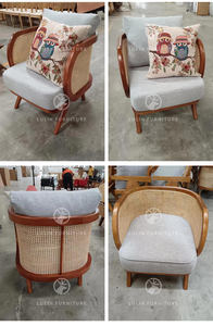 Juego de Sofás de Ratán Natural y Madera de Fresno Estilo Wabi-Sabi con Mesa de Centro Redonda - Muebles Modernos para Sala de Estar, Conjunto de 3 Piezas - Product Image 6