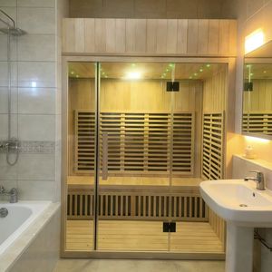 Sauna di Lusso per Interni 2-3 Persone in Legno di Hemlock <span class=keywords><strong>con</strong></span> Controllo WiFi, Sauna a Infrarossi per Uso Domestico, <span class=keywords><strong>Hammam</strong></span> Esterno, <span class=keywords><strong>Spa</strong></span> Domestica - Product Image 2
