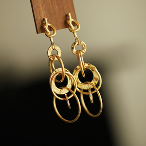 Pendientes de acero inoxidable chapados en oro, pendientes circulares retro de varias capas, pendientes chapados en oro de 18 quilates, accesorios de moda. - Product Image 5