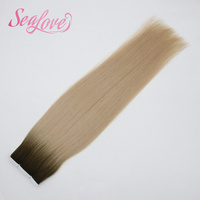 Extensions de cheveux blondes à racines foncées, double épaisseur, à bandes adhésives en PU, 100% cheveux humains