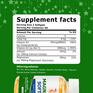 Cápsulas Blandas de Magnesio al por Mayor de Fábrica con Vitamina K2 y Calcio, Suplementos Herbales Naturales para Mejorar la Relajación Muscular - Product Image 3