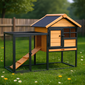 Casa Elevada para Mascotas de Exterior con Techo de Asfalto, Aspecto Natural, Bandeja Extraíble y Rampa, Tamaño Mediano - Product Image 2
