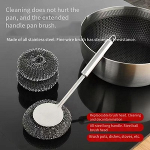 Brosse <span class=keywords><strong>de</strong></span> nettoyage multifonctionnelle en acier inoxydable, brosse <span class=keywords><strong>de</strong></span> nettoyage <span class=keywords><strong>de</strong></span> cuisine à long manche avec boule en fil d'acier pour la vaisselle - Product Image 2