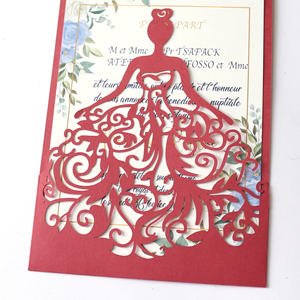 Carte de vœux de remerciement avec enveloppe <span class=keywords><strong>Invitation</strong></span> de mariage personnalisée <span class=keywords><strong>princesse</strong></span> Quinceanera vin rouge découpé au laser bon marché - Product Image 4