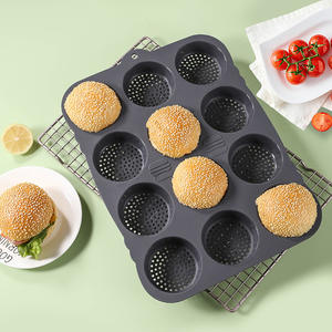 Moule à pain en silicone de qualité alimentaire à 12 cavités - Moule à pain, à hamburger et à baguette antiadhésif pour la cuisine à domicile DIY - Product Image 1