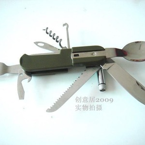 Outil multifonction de survie, couteau, fourchette et cuillère en acier inoxydable avec étui, équipement de camping en plein air - Product Image 2