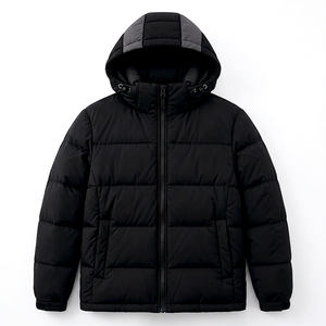 Chaqueta Acolchada Negra con Capucha para Hombre, Cierre de Cremallera, Diseño con Bloques de Color, Relleno de Poliéster, Corte Regular, para Invierno - Product Image 4
