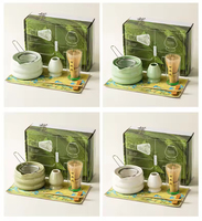 Ensemble de thé matcha japonais en gros, 7 pièces, comprenant un bol en céramique blanche émaillée, un fouet et une cuillère en bambou