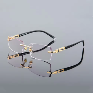 Gafas sin montura con decoración de diamantes de aleación, lentes graduadas planas con tono gris degradado, gafas de sol sólidas y modernas - Product Image 1