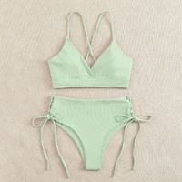 Guangzhou Outpace Ensemble de bikini push-up 2 pièces asymétrique à nouer sur le côté pour femme, tenue de plage