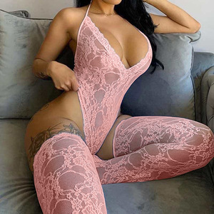 2021 Giorno di san valentino Lingerie Tutina Regali Hot Trasparente Halter Della Tuta Tuta Per Le Donne Con Calze Sexy Lingerie - Product Image 5