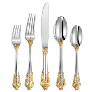 High Quality <b>Vintage</b> 304 Stainless Steel Spoon Fork Flatware Silverware Royal Hotel Wedding Gold Luxury Baroque <b>Cutlery</b> Set - Product Image 1