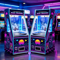 MAGIC TREASURES Machine d'arcade à monnayeur pour un joueur, style rétro années 80, avec éclairage néon synthwave et système de récompenses, style USA