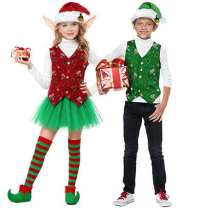 Disfraces de Duende Verde para Niños, para Fiestas Escolares, Unisex, de Poliéster con Estampado Digital Rojo y Verde - Product Image 1