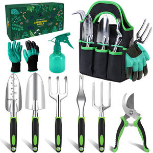 Ensemble complet d'outils de jardinage ergonomiques de 9 pièces, comprenant un désherbeur, une taille-haie, un repiqueur, une truelle, un râteau et un sac - Product Image 1
