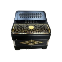 SEASOUND Professional Diatonic Wood 34-Button 12-Bass 5-Register Accordion Instrument Matt Black Body Gold Grill Buttons JB3412D