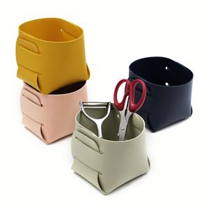 Boîte de rangement de bureau carrée pliable en cuir PU, porte-stylos pour la maison et le bureau, étui de rangement élégant pour petits articles et papeterie, style nordique HR - Product Image 2