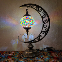 Lampu bulan buatan tangan, bentuk bulan mosaik Turki meja samping tempat tidur lampu bulan