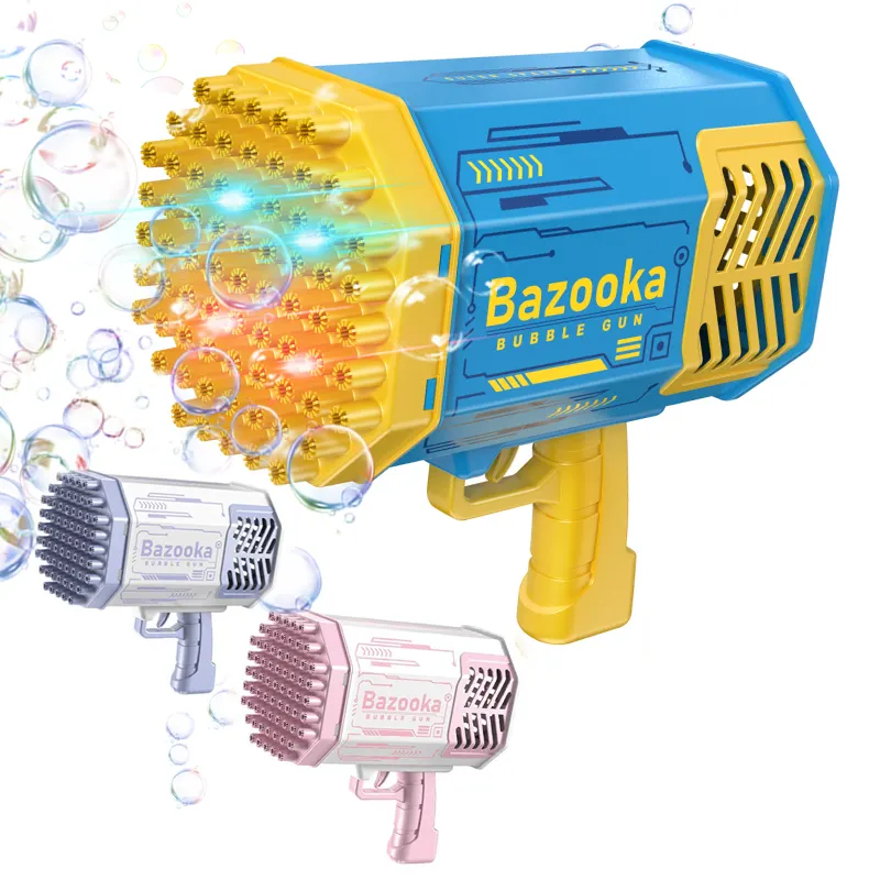 Kids Adult Outdoor Electric Soap Gatling Bubble Machine Toy Bubble Gun for Girls Rocket Launcher Bazooka 69 Holes Light Plastic