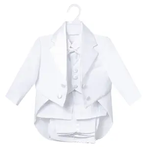 בגדי בנים סט בגדים רשמיים שמלה פעוטה צורב שרוול ארוך טבילת תינוקות בנים בגדים לבנים