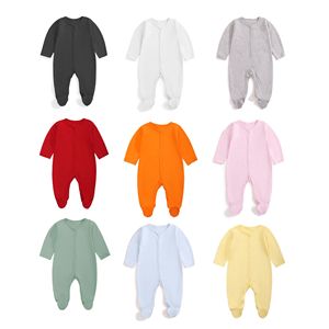 Combinaison de sommeil pour nouveau-né, manches longues, en coton tricoté uni, fermeture éclair bidirectionnelle, unisexe, automne, bébé - Product Image 1