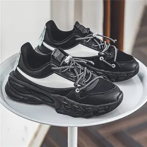 Custom Men's Casual Walking Shoes Fashion Breathable Sneakers Solid Color Blank Chunky Shoes For Men