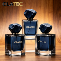 OLATEC Frascos para Perfumes de Vidrio Cuadrado Resistente con Tapa Decorativa de Piedra, Botella de Perfume de Lujo Azul Oscuro