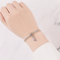Breloque européenne à grand trou, style ballerine, en émail violet pailleté, en cuivre plaqué argent avec zircon, espaceur pour la danse, pour collier serpent DIY