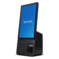Kiosco de Diseño Moderno en Chapa Metálica K6, Líneas Geométricas Limpias, Terminal Todo en Uno Táctil Full HD de 15.6 Pulgadas con Impresora y Escáner QR