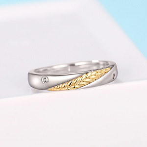 Anelli di Coppia Bicolore a Forma di Spiga di Grano, Eleganti Gioielli di Moda per Matrimonio - Product Image 6