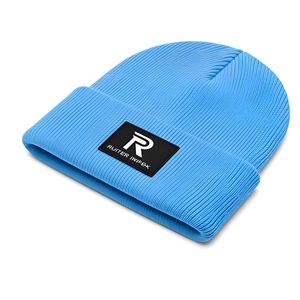 Custom Embroidered 3D Rib Knit 100% Acrylic Adjustable Beanie <b>Hat</b> <b>Winter</b> Warm Cuffed with Woven Logo for <b>Men</b> & Women - Product Image 1