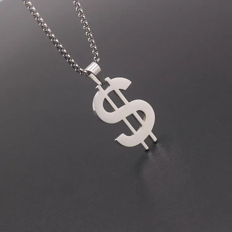 Al por mayor personalizado nos símbolo de dólar dinero de joyas de acero inoxidable dólares signo colgante de collar para las mujeres de los hombres