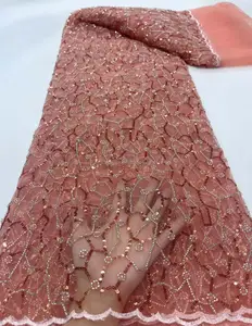 2024 arrival nude allover french tulle embroidered beaded embroidery swiss lace fabrics with handwork pearls for dubai