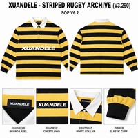 Polo rayé vintage pour homme à col contrastant, chemise de rugby à manches longues imprimée avec lettres graphiques, haut oversize style streetwear