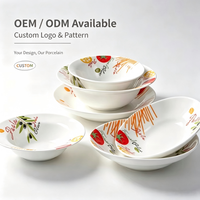 Ensemble de bols à pâtes en céramique imprimée, bols à salade et à soupe en porcelaine à bord large pour restaurant et maison, logo personnalisé, vente en gros