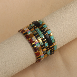 Pulsera de Cuentas de Vidrio Cuadradas Coloridas, Ajustable y Apilable, para Mujer, Joyería Bohemia de Moda, Pulsera de Cuentas Planas Tila - Product Image 6