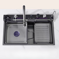 Robinet de cuisine intelligent multifonction EVSON avec affichage numérique, cascade, évier rectangulaire à cuve unique et lave-tasses – Garantie 2 ans