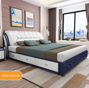 <span class=keywords><strong>Cama</strong></span> de tamaño Queen de cuero Simple moderna de lujo ligero marco de madera suave con cajón de almacenamiento para juego de muebles de dormitorio de Hotel - Product Image 4