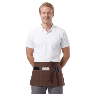 Tablier court noir personnalisé en polyester pour serveur(se) de restaurant, bar à café ou cuisine, avec trois poches - Product Image 5
