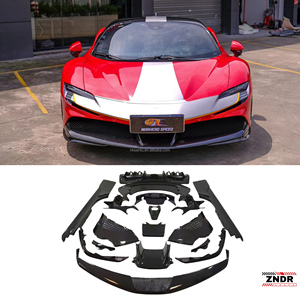 ชุดแต่งคาร์บอนไฟเบอร์แห้งสำหรับ Ferrari SF90 ชุดแต่งคาร์บอนไฟเบอร์แท้ SF90 ประกอบด้วยลิ้นหน้า สเกิร์ตข้าง ดิฟฟิวเซอร์ สปอยเลอร์ ช่องรับอากาศด้านหลัง - Product Image 1