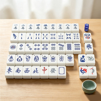 Coffret Cadeau de Luxe Mahjong Singapour 42*30*10mm Mélamine Bleue et Blanche 156 Tuiles Tuiles Animaux Joker Boîte Cadeau d'Entreprise Premium