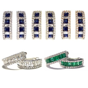 Vente en gros 18K or blanc rond taille brillant saphir classique boucles d'oreilles créoles femmes bonne qualité Chine usine mariage - Product Image 4