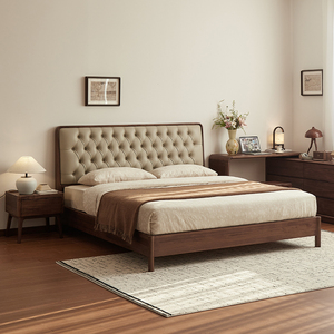 Fabrika Çıkışı Modern Minimalist Siyah Ceviz Ağacı King Boy Yatak İskandinav Japon Wabi Sabi Yumuşak Yatak Ana Yatak Odası Düğün Yatağı - Product Image 2