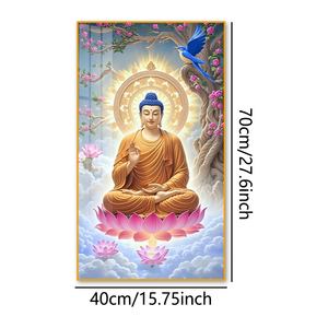 Buda Dorado en Nubes Celestiales - <span class=keywords><strong>Pintura</strong></span> en Porcelana de Cristal en Marco de Aluminio Premium, Decoración de Pared - Product Image 1